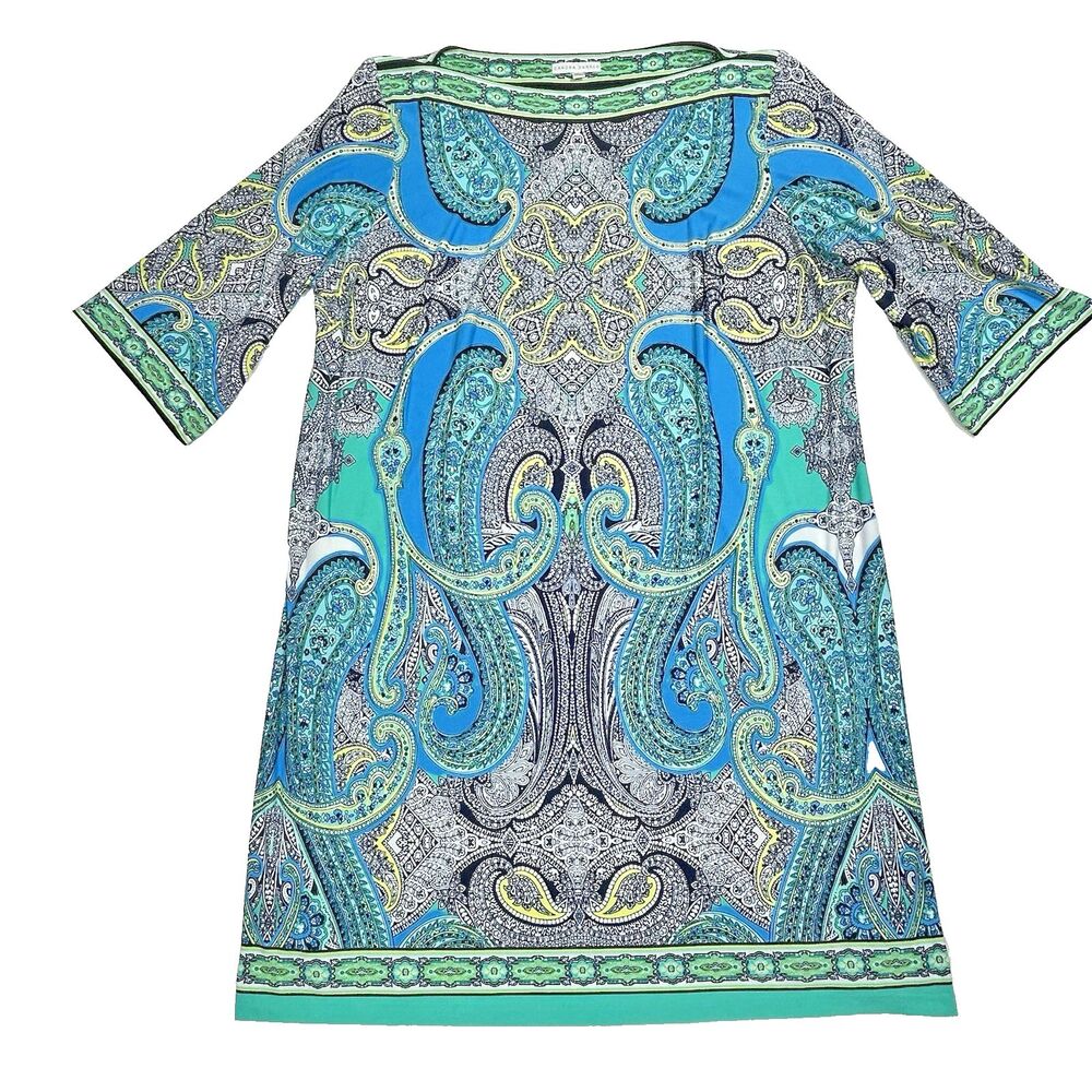 Sandra Darren Shift Dress Paisley Plus Size 20W Modest Boat Neck 3/4 Sleeves
